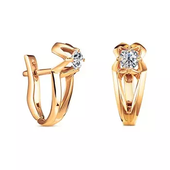 Серьги с 2 бриллиантами желтое золото 585