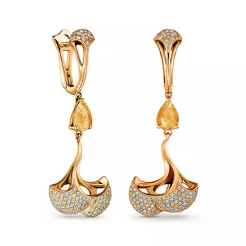 Серьги с 346 бриллиантами желтое золото 585