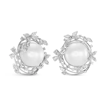 Серьги с 68 бриллиантами белое золото 750