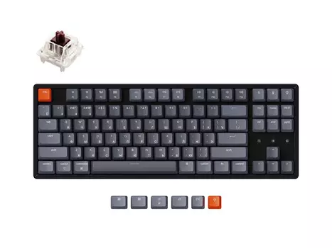 Клавиатура беспроводная механическая Keychron K8, Bluetooth, White LED подсветка, Gateron Brown Switch, Черный/Серый K8G3