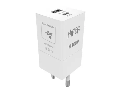 Сетевое зарядное устройство HIPER HP-WC007, до 20Вт, USB, USB Type-C, Белый HP-WC007