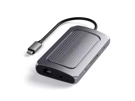 USB-хаб Satechi USB4 Multiport Adapter with 8K HDMI (2xUSB 3.2, USB 2.0, Type-C, HDMI, RJ-45, Micro/SD, 3.5 mm), до 100 Вт, Серый космос ST-U4MA3M