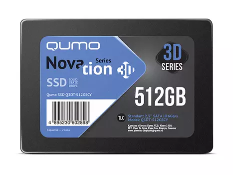 Внутренний SSD-накопитель Qumo Novation 512GB 2,5” SATA-III, 3D TLC, Черный Q3DT-512GSСY