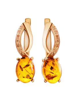 Аккуратные изящные серьги из золота с коньячным янтарём «Ренессанс»