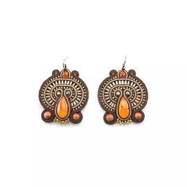 Ажурные крупные серьги с элементами плетения и вставками из натурального яркого коньячного янтаря «Индия»