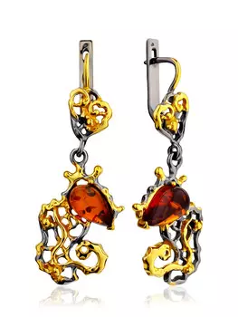 Ажурные серьги «Ариэль» с натуральным коньячным янтарём