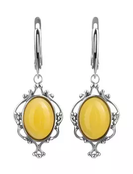Ажурные серьги из серебра и натурального янтаря молочно-медового цвета «Кармен»