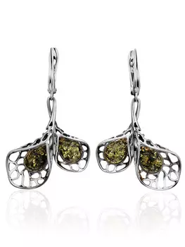 Ажурные серьги из янтаря зелёного цвета «Венера»