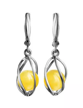 Ажурные серебряные серьги «Алжир» с натуральным медовым янтарём