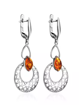 Ажурные серьги с янтарём коньячного цвета «Согдиана»