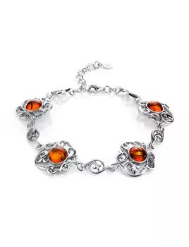 Ажурный браслет с натуральным янтарём коньячного цвета «Кордова»