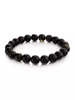 Браслет из бусин-шаров натурального тёмного янтаря «Метеорит»