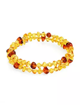 Браслет из цельного янтаря на двойной струне «Лимонная галька»