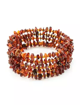 Браслет из натурального янтаря пятиструнный «Галька вишневая»