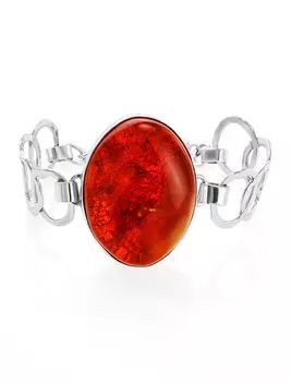 Браслет с овальной вставкой из натурального цельного янтаря