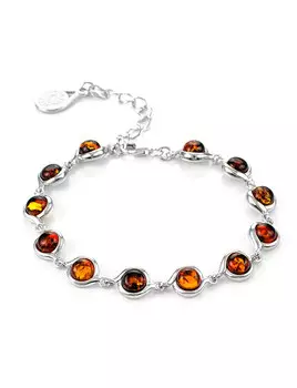 Браслет из серебра, украшенный яркими вставками из коньячного янтаря «Ягодки крупные»