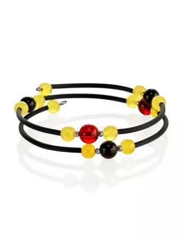 Браслет на каучуковой струне с натуральным янтарём разных оттенков «Оклахома»