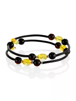 Браслет «Оклахома» из янтаря контрастных оттенков на струне