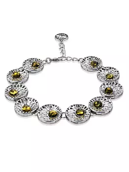 Ажурный браслет «Венера» с зелёным янтарём