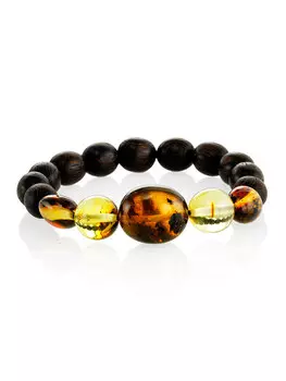 Браслет в этническом стиле из янтаря и дерева «Куба»