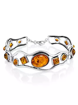 Браслет в этническом стиле из серебра и коньячного янтаря «Саламандра»