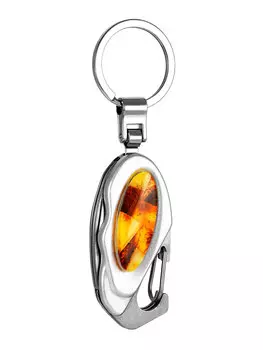 Брелок-карабин с перочинным ножом, украшенный мозаикой из янтаря