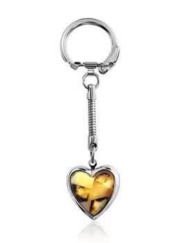 Брелок-медальон с мозаикой из натурального янтаря «Сердечко»