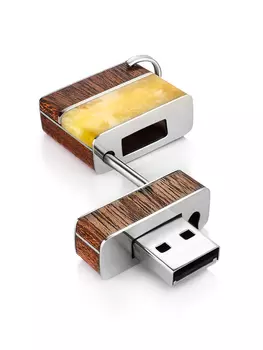 Брелок-подвеска с usb-накопителем на 32Gb из дерева и янтаря