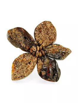 Брошь в виде цветка из натурального цельного янтаря «Помпеи»