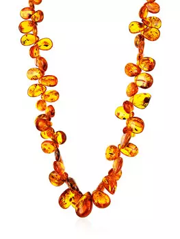 Бусы из натурального балтийского янтаря ярко-коньячного цвета «Облепиха крупная»