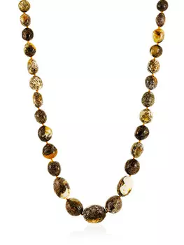 Бусы из натурального янтаря «Оливка метеорит»