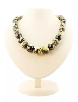 Бусы из натурального текстурного темного янтаря «Метеорит полированный пестрый крупный»