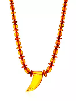 Бусы-колье из натурального коньячного янтаря «Клык»