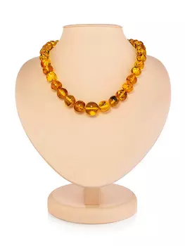 Бусы «Мятый шар» из натурального балтийского янтаря коньячного цвета
