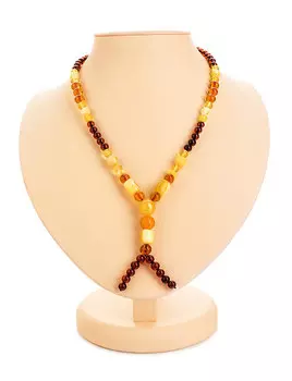 Бусы «Пекин» из натурального янтаря разных цветов с привеской-хвостом