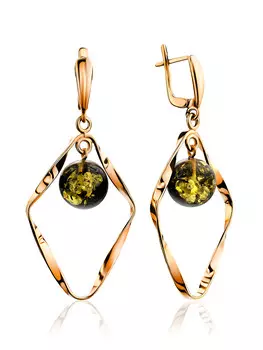 Серьги «Рапсодия» с искрящимся зелёным янтарём