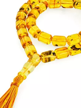 Чётки из натурального прозрачного янтаря лимонного цвета с инклюзами насекомых