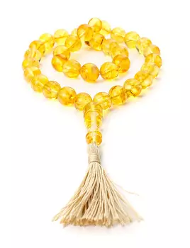 Чётки мусульманские на 33 бусины из натурального формованного янтаря «Шары лимонные»