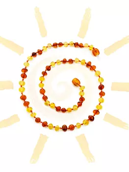 Детские бусы из натурального балтийского янтаря лимонного и коньячного цветов «Галька двухцветная»