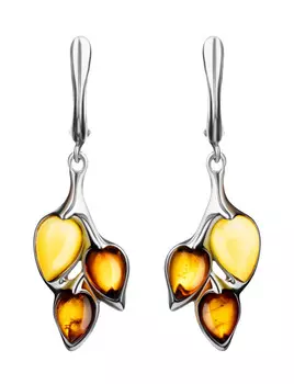 Длинные серьги из натурального балтийского янтаря коньячного и медового цветов «Флора»