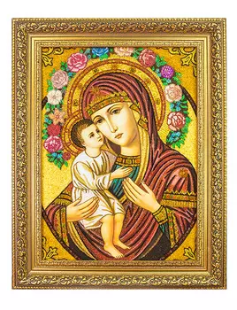 Икона из натурального балтийского янтаря «Богоматерь Жировичская»