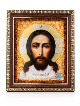 Икона «Спас Нерукотворный», украшенная натуральным янтарём