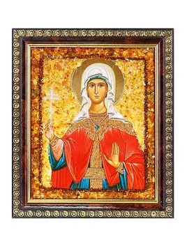 Именная икона, украшенная янтарём «Святая мученица Лидия»