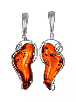 Искрящиеся серьги с натуральным янтарём насыщенного чайного цвета «Риальто»