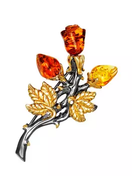 Изящная брошь из цельного янтаря «Роза»