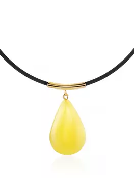 Изящное колье с кулоном-капелькой из натурального янтаря медового цвета «Эльза»