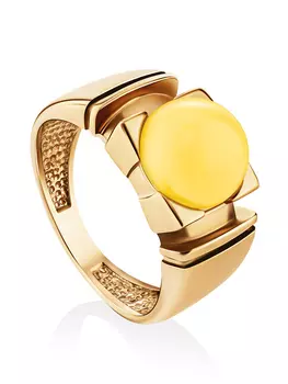 Изящное золотое кольцо со вставкой из натурального медового янтаря «Рондо»