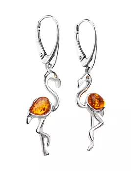 Изящные подвесные серьги «Фламинго» с натуральным янтарём