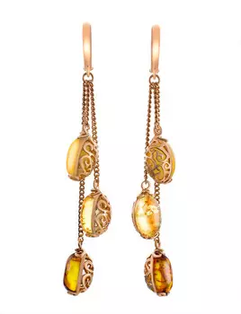 Изящные позолоченные серьги «Касабланка» с натуральным янтарём
