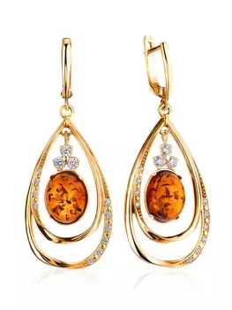 Изящные серьги из янтаря коньячного цвета «Тадж Махал»